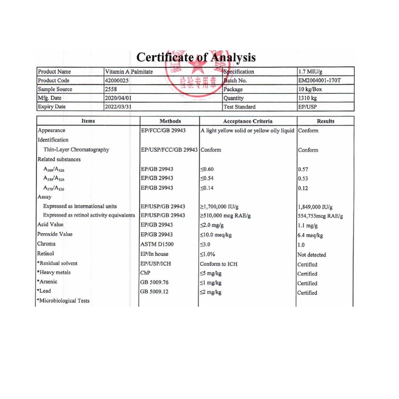 Vitamin a Palmitate Oil 1.7 Miu in Animal Nutrition